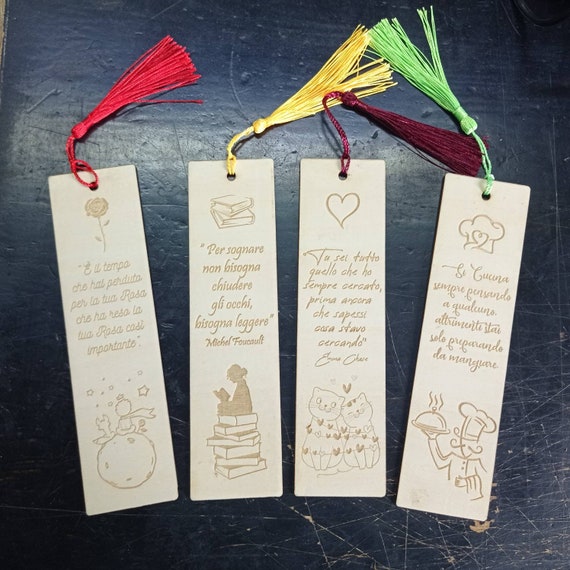 Laser Engraved Balsa Wood Bookmarks With Colored Tassel 