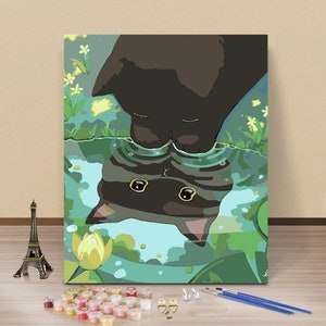 Paint By Numbers DIY Cute Black Cat and Flowers Canvas Painting Animal Paint By Number Kit for Kids Wall Art Painting Home Decor