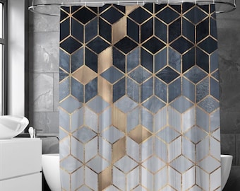 Vintage Gradual Change Geometric Shower Curtain with Hooks Gradual Changing of Colors Bathroom Curtain 3D Printing Waterproof Fabric Curtain