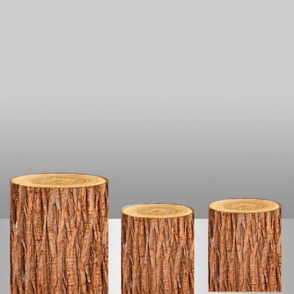 Couverture de plinthe cylindrique ronde à Texture de bois, tissu élastique de fond en Polyester, couverture de table à dessert personnalisée avec Texture d'écorce de bois