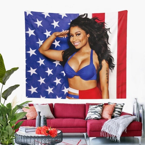 Funny Nicki Minaj Flag Tapestry Banner Wall Hanging Music Singer Tapestry Hippie Aesthetic Tapestries Backdrop For Home Bedroom Dorm Decor