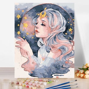 Painting By Numbers Stars Cartoon Girl Drawing On Canvas DIY Paint By Number Kit for Adult Kids Home Decor Gift