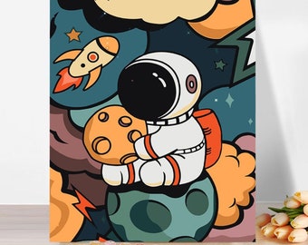 Paint By Numbers Space Astronaut Canvas Painting DIY Paint By Number Kit for Adult Kids Abstract Wall Art Painting Home Decor