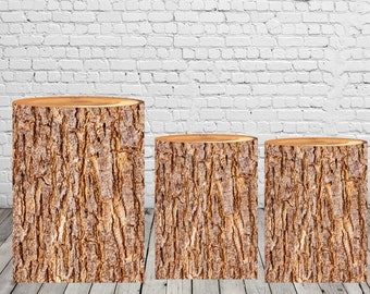Couverture de plinthe à cylindre rond, tissu élastique de fond en Polyester, couverture de table à dessert personnalisée, Texture d'écorce de bois
