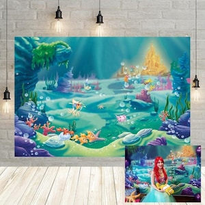 Underwater World Mermaid Theme Photocall Photography Background Girl 1st Birthday Decor Glitters Mermaid Tail Balloon Backdrop Photo Studio