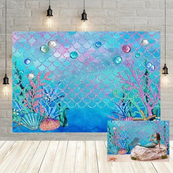 Underwater World Coral Shell Party Photography Backdrop Kids Baby Shower Party Backdrop Birthday Photo Banner Background Decor