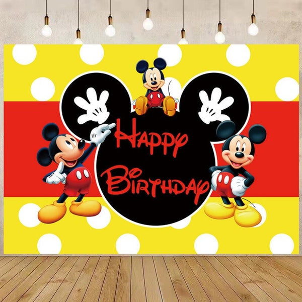 Cartoon Mickey Mouse Theme Party Photography Backdrop Kids Baby Shower Party Backdrop Birthday Photo Banner Studio Prop Decoration