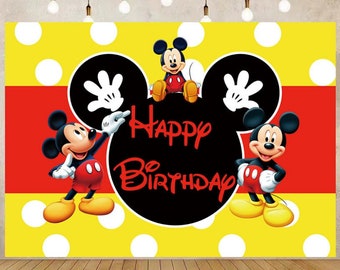 Fondo de fotografía para fiesta temática de Mickey Mouse de dibujos animados, fondo para fiesta de baby shower para niños, pancarta de fotos de cumpleaños, decoración de utilería de estudio