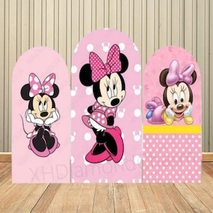 Fundo de arco da Minnie Mouse rosa da Disney, fundo para bebês, crianças, meninas, presente de aniversário, festa, arco, fundo personalizado, quarto infantil, foto, pôster, decoração, fundo