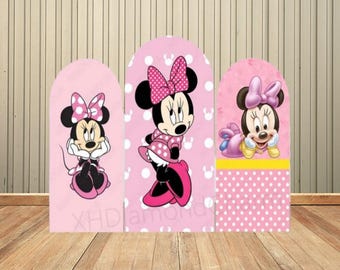Disney Pink Minnie Mouse Arch Background Baby Kids Girl Birthday Gift Party Arch Backdrop Custom Kids Room Photo Poster Decor Background