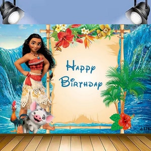 Girls Moana Photo Backdrop Kids Baby Shower Luau Happy 1st Birthday Party Photograph Background Banner Vaiana Decoration