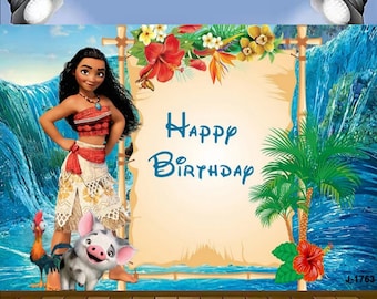 Girls Moana Photo Backdrop Kids Baby Shower Luau Happy 1st Birthday Party Photograph Background Banner Vaiana Decoration