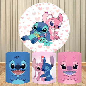 Lilo e Stitch, fondale rotondo a cerchio, per bambini, festa di compleanno, sfondo rosa amore, coperchio a cilindro, banner elastico, studio fotografico