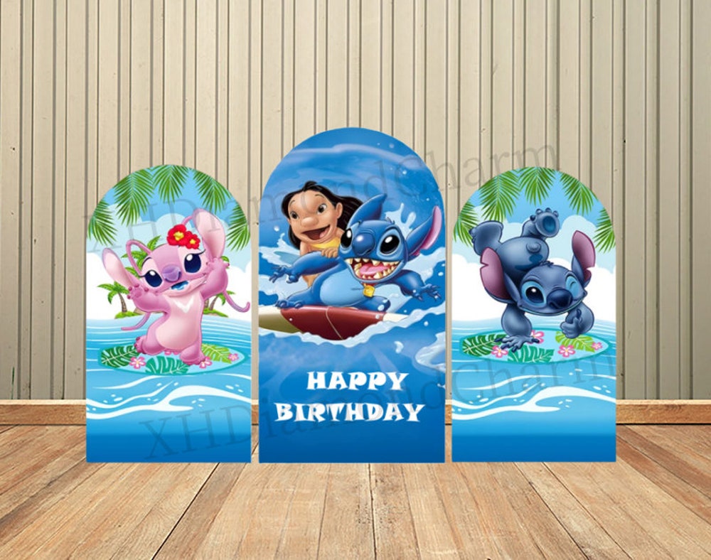 Hawaiian Beach Lilo And Stitch Photo Birthday Arch Backdrop Cover Kids Baby Birthday Double-Sided Chiara Backdrop Party Decoration Supplies Popdesign 4 You