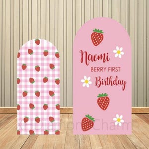 Custom Double-Sided Arch Backdrop Berry First Strawberry Girls Birthday Arch Covers Background Baby Shower Party Decor Backdrop Photo
