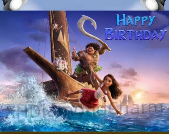 Cartoon Moana Photo Backdrop Baby Shower Boys and Girls Birthday Party Decoration Photography Backgrounds Kids Photographic Props