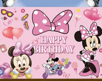 Fondo de fotografía de fiesta temática de Mickey Mouse Minnie de dibujos animados niños Baby Shower fiesta telón de fondo foto de cumpleaños Banner estudio Prop Decoración