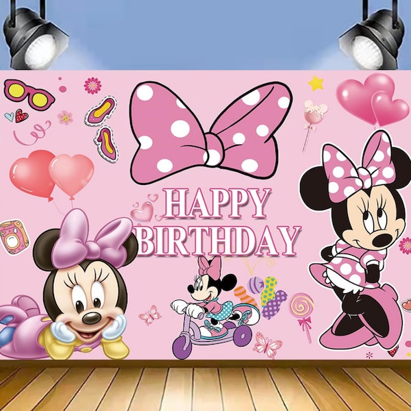 Cartoon Mickey Mouse Minnie Theme Party Photography Backdrop Kids Baby Shower Party Backdrop Birthday Photo Banner Studio Prop Decoration