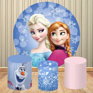 Disney Frozen Anna Elsa Princess Birthday Round Circle Backdrops Baby Shower Party Backdrops Supplies Cylinder Covers Elastic