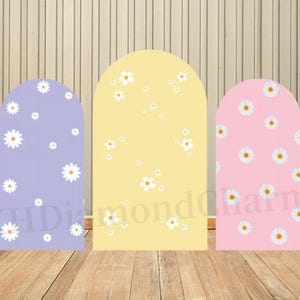 Custom Double-Sided Arch Cover Photo Backdrop Groovy Flowers Baby Shower Daisy Baby Shower Birthday Party Background