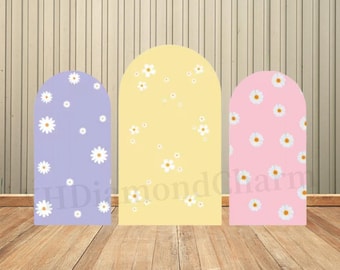 Custom Double-Sided Arch Cover Photo Backdrop Groovy Flowers Baby Shower Daisy Baby Shower Birthday Party Background