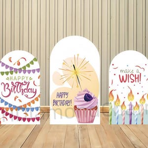 Double-Sided Arch Cover Backdrop Boy and Girl Happy birthday Backdrop Baby Shower Arch Party Wall Children Birthday Party Photo Studio Props