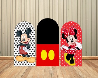 Cartoon Mickey Mouse Arched Cover Backdrop for Kids Birthday Party Decoration Red Dots Minnie Mouse Arch Wall Background