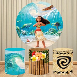 Fondos de fiesta de Moana de Disney con forma redonda de dibujos animados, decoraciones de cumpleaños, fondo personalizado, decoración de boda, pared de fotozona para niños