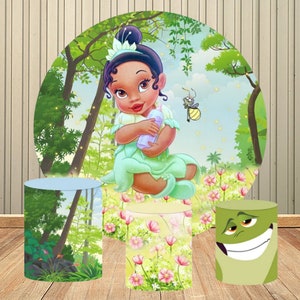 Baby Princess and The Frog Round Backdrop Cartoon Party Supplies Photo Background Baby Shower Girl Birthday Cake Table Banner