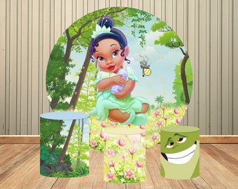 Baby Princess and The Frog Round Backdrop Cartoon Party Supplies Photo Background Baby Shower Girl Birthday Cake Table Banner