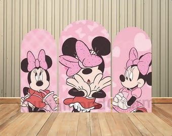 Cartoon Minnie Mouse Double-Sided Arch Backdrop Backdrop Kid Girl Birthday Party Backdrop Baby Shower Cover Arch Backdrop Studio Props Decor