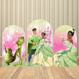 Cartoon Princess Tiana Birthday Arch Cover Backdrop Wall for Prince Frog Kids Baby Shower Birthday Party Backdrop Wall Decoration Supplies