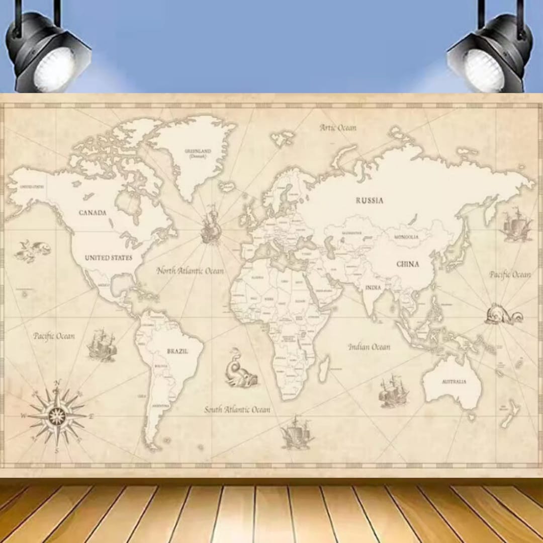 Vintage World Map Photography Backdrop Old Nautical Map Backdrop Kids 