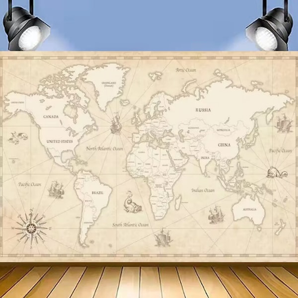 Vintage World Map Photography Backdrop Old Nautical Map Backdrop Kids Baby Shower Party Backdrop Birthday Photo Banner Background Decor