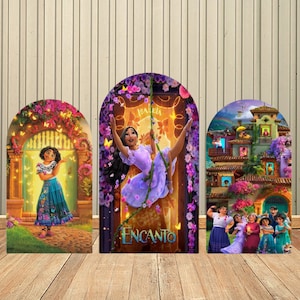 Encanto de dibujos animados para niños, cubierta de fondo de arco para fiesta, tela de fotomatón, cubierta de decoración de pared de arco de cumpleaños para niños, tela elástica con estampado de doble cara