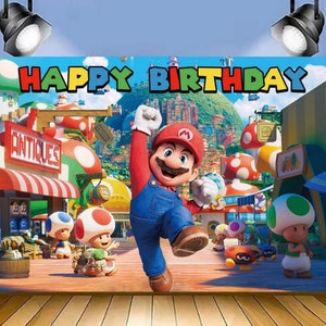 Fondo de fotografía con tema de Mario de dibujos animados, cartel de fiesta de cumpleaños para niños, accesorios de estudio, decoración de fondo