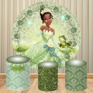 Princesa dos desenhos animados com sapo pano de fundo redondo disney círculo capa fotografia pano de fundo menina feliz aniversário decoração cilindros capas