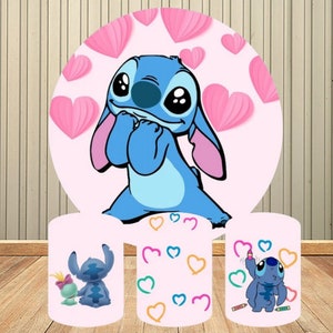 Stitch Pink Round Backdrop Customized Kids Birthday Party Background Decor Supply Cake Table Cylinder Covers