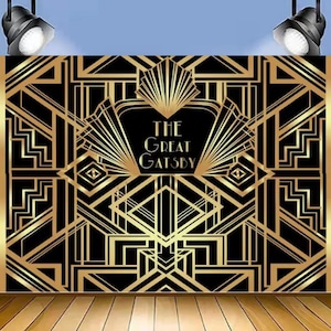 Tło z motywem Wielkiego Gatsby'ego, retro, szalone lata 20., impreza, urodziny, wesele, dekoracje, tło, materiały, fotobudka, rekwizyt