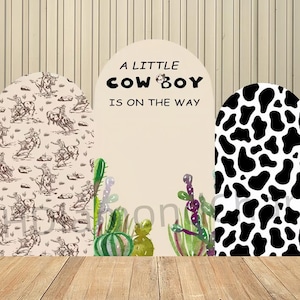 Sfondo con arco bifacciale, decorazione "Un piccolo cowboy è in arrivo", sfondo per baby shower, parete ad arco per bambini, decorazione per festa del 1° compleanno.