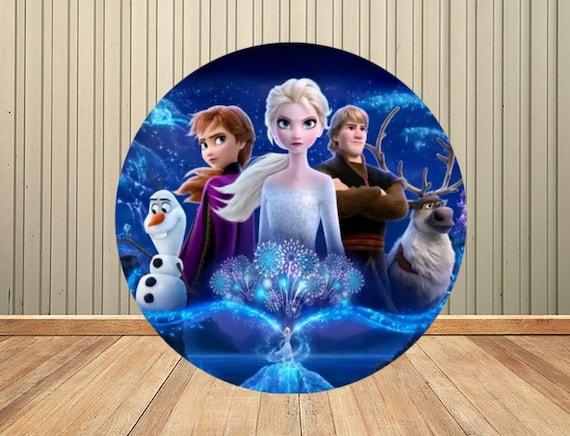 Décoration Anniversaire Frozen - Bannière Photo De Fond Ronde Princesses Anna Et Elsa - Pour Fête D'enfant