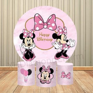 Fondo redondo de Minnie Mouse para fiesta de cumpleaños de niñas, fondo para fotografía de baby shower, bonito círculo rosa, decoración para cabina