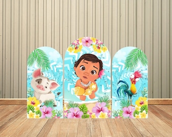 Baby Moana Princess Double-Sided Arch Cover Backdrop Wall for Kids Baby Shower Birthday Party Background Wall Decoration Supplies