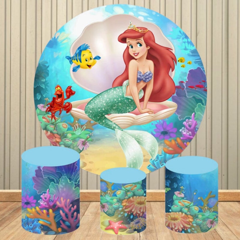 Mermaid Scale Blue Pink Round Backdrop For Party main image 1