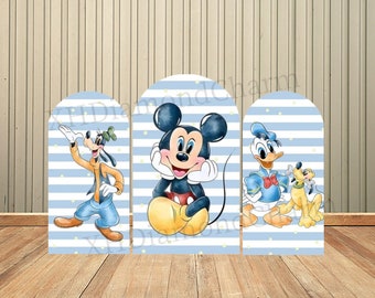 Cartoon Mickey Donald Duck Birthday Arch Cover Backdrop Wall for Kids Baby Shower Birthday Party Backdrop Wall Decoration Supplies