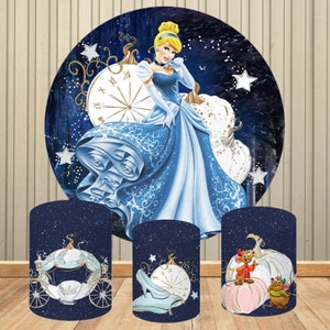 Carruaje de princesa Cenicienta de Disney para niñas, fondo redondo de cumpleaños, suministros de baño para bebé, cubiertas cilíndricas circulares, decoración de fiesta