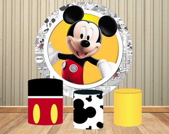 Vintage Mickey Mouse Baby Shower niños fiesta de cumpleaños círculo redondo telones de fondo personalizado cubierta de mesa decoración de fiesta