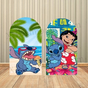 Lilo and Stitch Photo Birthday Arch Backdrop Cover Hawaiian Beach Kids Baby  Birthday Double-Sided Chiara Backdrop Party Decoration Supplies