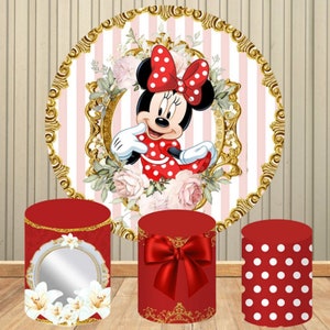 Pink Red Minnie Mouse Baby Shower Girls Birthday Party Round Circle Backdrops Customized Wedding Background Party Decor