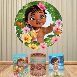 Disney Moana Round Cover Backdrop Girls Birthday Party Photography Backdrop Circle Cylinder Cover Decoration Photo Studio Prop
